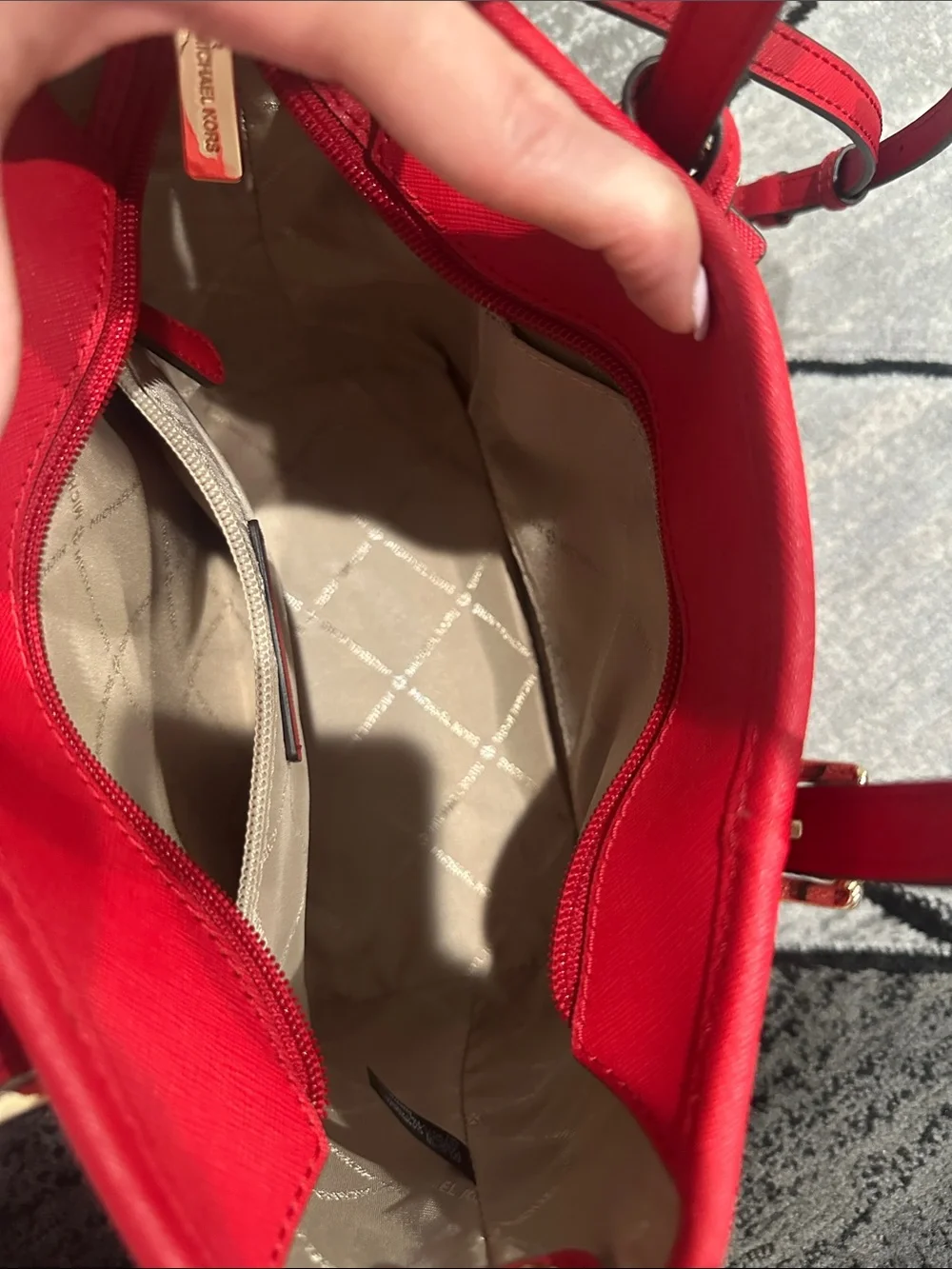 Michael Kors Red Saffiano Satchel with Gold Accent